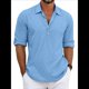 thumbnail image 1 of Camisas Clásicas de para Hombre, de Larga, con Solapa y Botones, Informales, para Playa y Verano. Azul M, 1 of 4