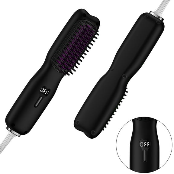 AILKIN Hair Straightener Brush,Portable Hair Straightener Iron for African Americans Built-in Comb,Short/Thick Hair Curling Tools,20s Fast Heating & 12 Temp Settings Anti-Scald,LED Temp Display,Black