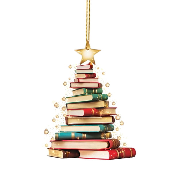 Xihbxyly Venta de Liquidación Adorno Navideño Colgante de Acrílico con Forma de Amante de Los Libros Navideños Árbol de Navidad