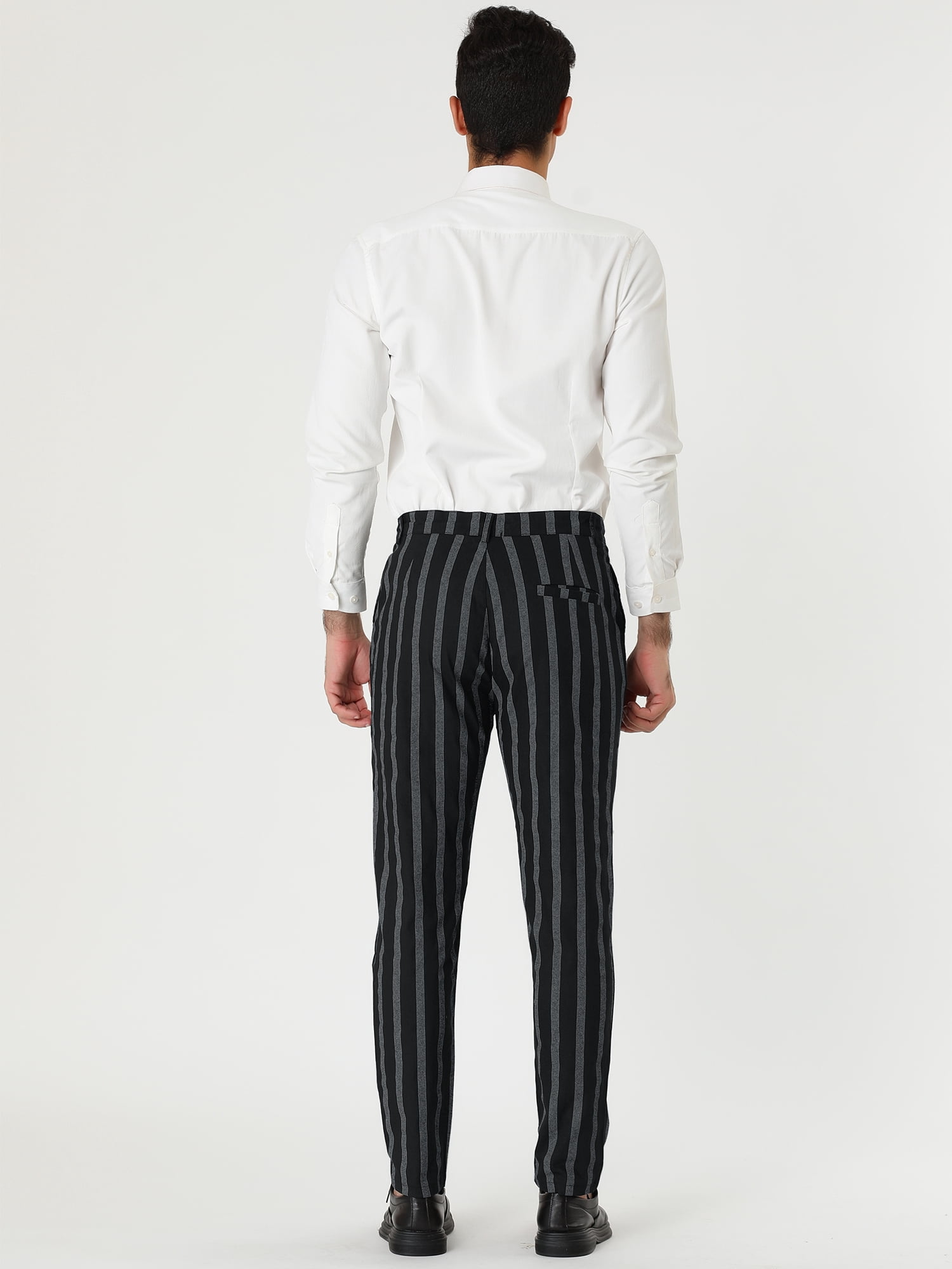 Unique Bargains Men's Casual Striped Dress Pants Slim Fit Contrast Color Suit Trousers 34 Black
