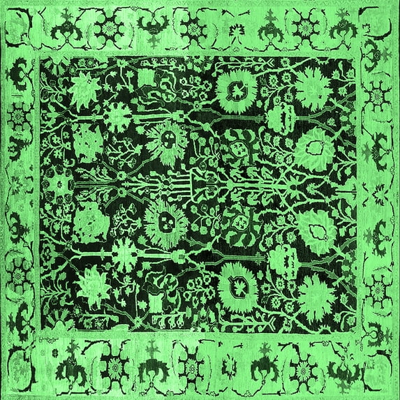 Ahgly Company Indoor Square Oriental Emerald Green Traditional Area Rugs, 4' Square