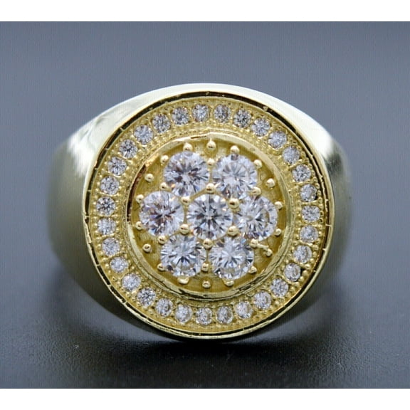 Forever Jewels 1.30 Ct Round Cut Moissanite Cluster Men Engagement Ring 14K Yellow Gold Plated