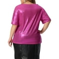 thumbnail image 4 of Agnes Orinda Women's Plus Size Tops Metallic Holographic Short Sleeve Concert Party Blouses 3X Hot Pink, 4 of 6