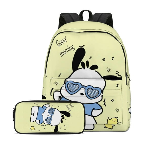 Unisex Pochacco Good Morning Backpack And Pencil Case Two Piece Sets Schoolbag Bookbag Daypack Bag Gifts