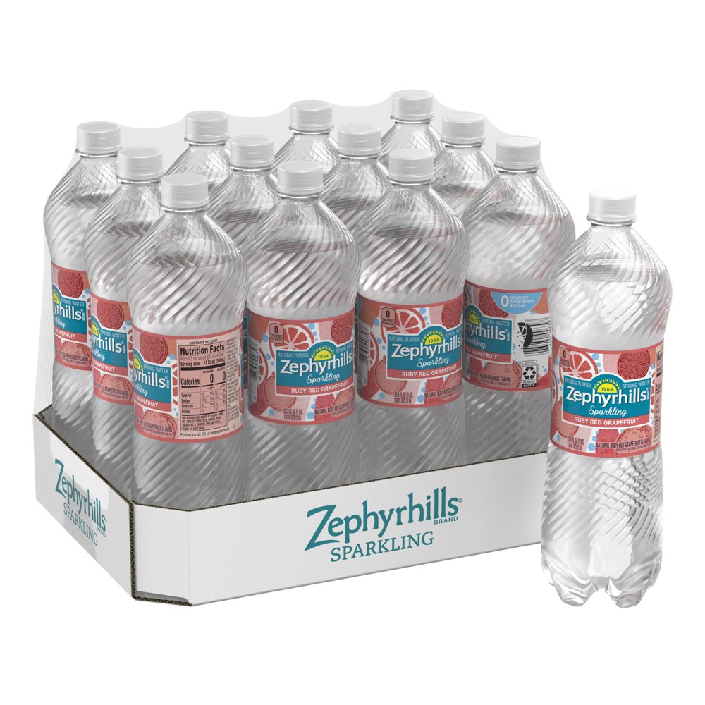 Zephyrhills Sparkling Water, Ruby Red Grapefruit, 33.8 oz. Plastic