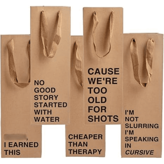 Funny Wine/Alcohol Gift Bag Set, 5 Piece Set with snarky sayings for birthdays and celebrations (Snarky Set #1)
