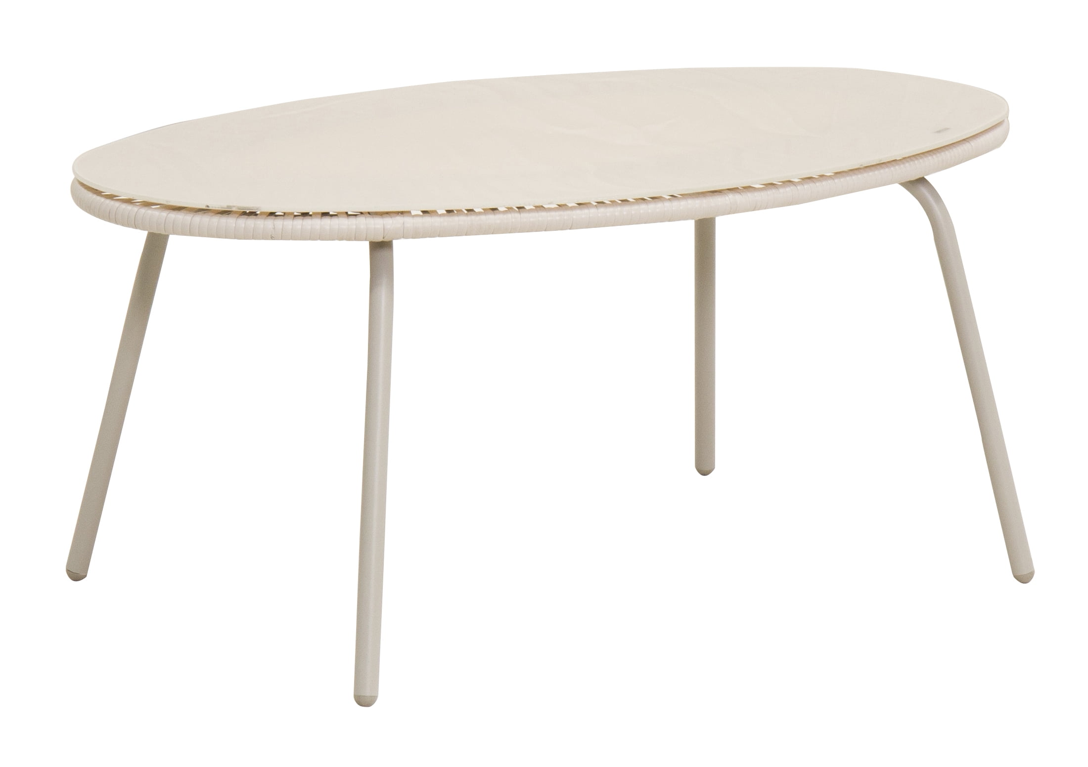 Outdoor Dining Table, Round Rattan Glass Top Table for Garden Patio Backyard, Off White