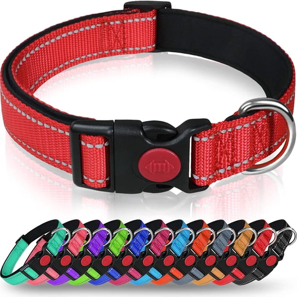 Collar para perro, collar clásico ajustable de nailon reflectante con acolchado de malla suave y transpirable para perros pequeños, talla S, rojo.