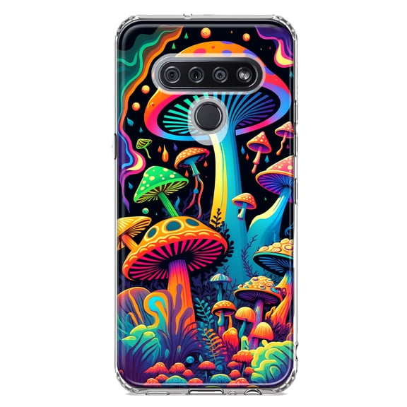 MUNDAZE LG K51 Shockproof Clear Hybrid Protective Phone Case Neon Psychedelic Indie Hippie Mushrooms Cover