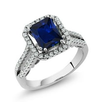 Gem Stone King 3.48 Ct Octagon Blue Created Sapphire 925 Sterling Silver Ring