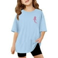 thumbnail image 1 of T-Shirt Décontracté à Manches Courtes pour Filles, Col Rond, Haut Imprimé, Tissu Extensible Confortable pour le Quotidien, l'École et les Activités Extérieures, Âges 3-13, 1 of 6
