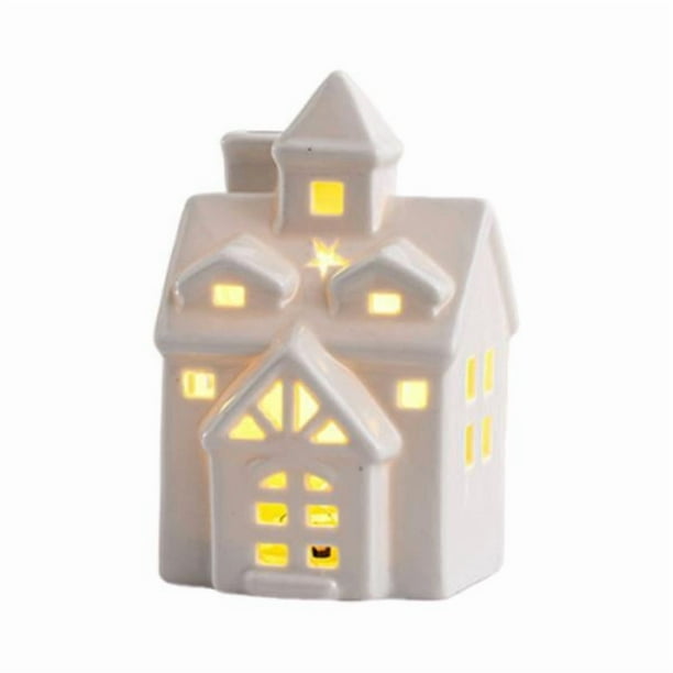 Casa de pueblo navideña de cerámica, decorativa, pequeña casa de porcelana con luz LED, para Estilo A