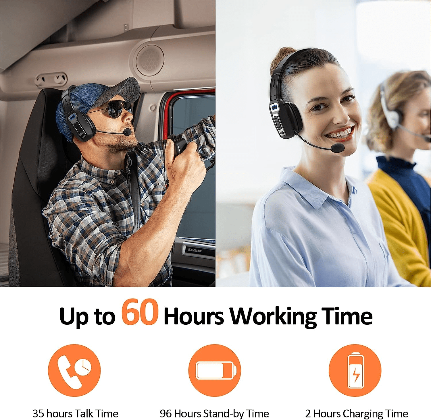 FST Trucker Bluetooth 5.2 Wireless Headset With Noise Cancelling Mic For Phones PC