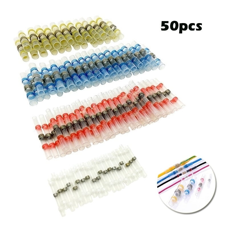 50Pcs Waterproof Solder Heat Shrink Seal Sleeve Wire Butt Splice Connectors Blue 