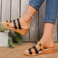 thumbnail image 5 of PiGOGI Women's Glitter Wedge Slides Linen Footbed Non-Slip Comfortable Beach Slippers Summer Black 5.5, 5 of 9
