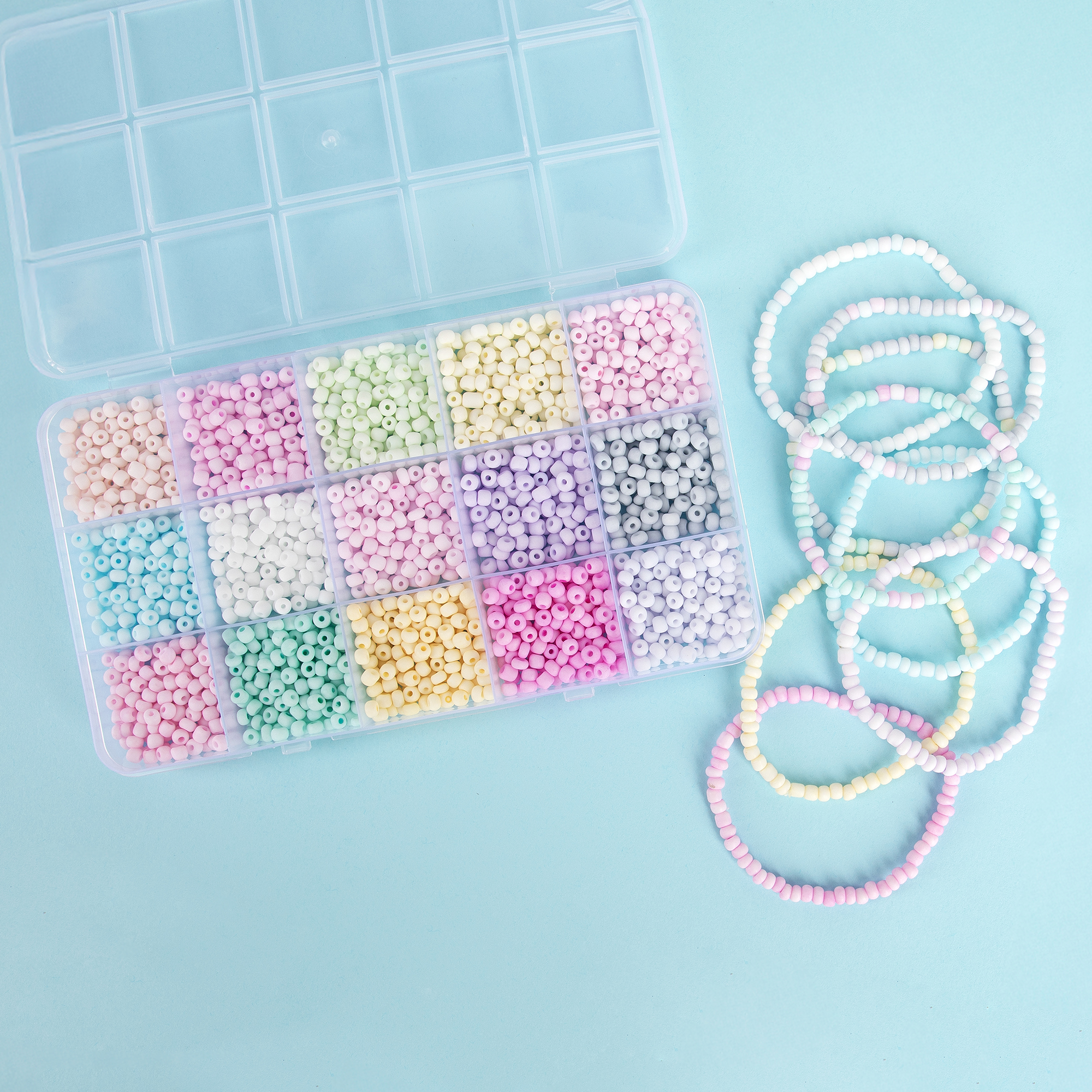 Cousin DIY Pastel Beads for Jewelry Making, 750 Assorted Glass Beads with Storage Box