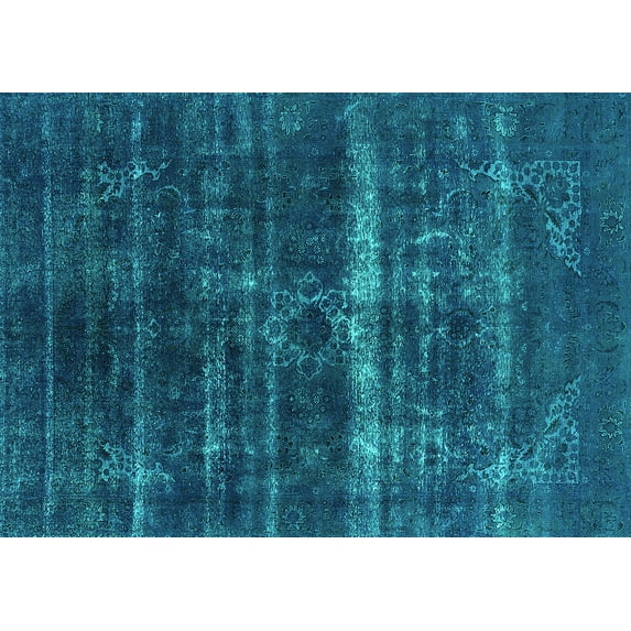 Ahgly Company Machine Washable Indoor Rectangle Oriental Turquoise Blue Industrial Area Rugs, 4' x 6'
