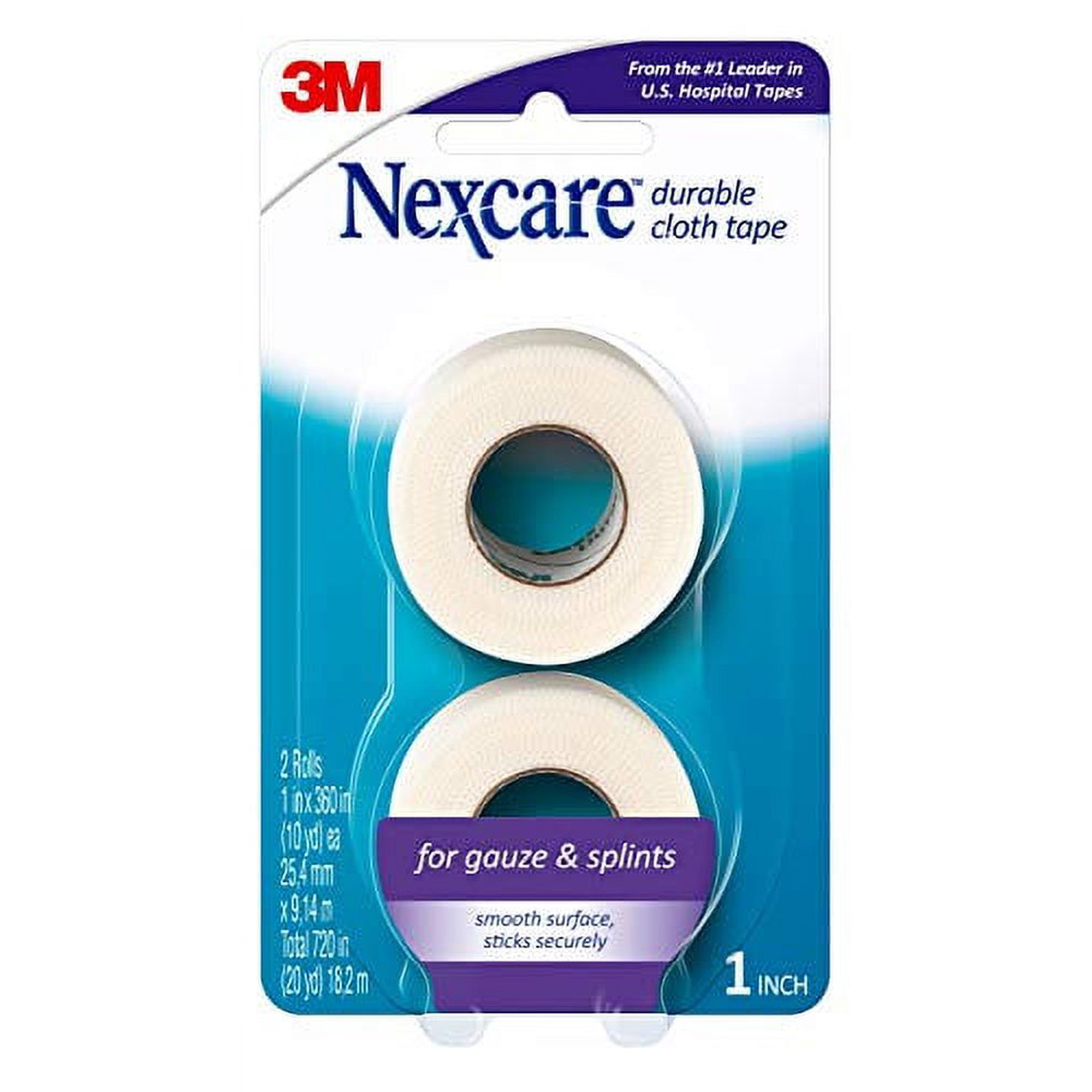 Nexcare Durable Cloth First Aid Tape, Tears Easily, For Securing Splints and Bulky Dressings, 2 Rolls