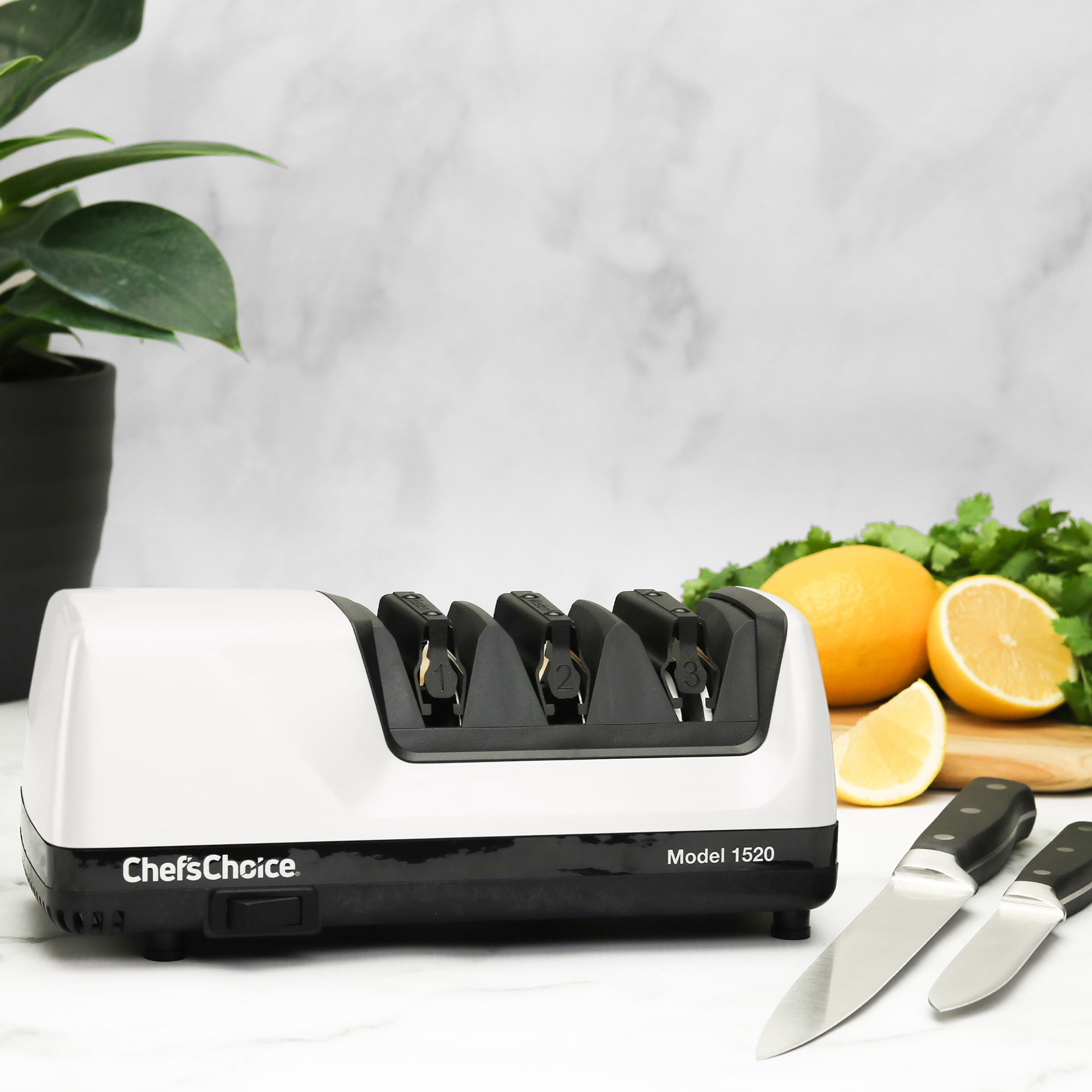 Chef'sChoice Model 1520 AngleSelect Professional Electric Knife Sharpener for Straight Edge and Serrated Knives,  White