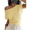 thumbnail image 2 of Women'S Summer Off Shoulder Floral Sweaters Cap Sleeve Loose Knit Cute Pullover Tops Light Yellow M, 2 of 8