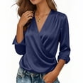 thumbnail image 4 of Aezemi Women Wrap Work Shirts Pleated V Neck Dressy Long Sleeve Office Fashion Blouses Womens Spring Fall Business Casual Comfy Tops M, 4 of 9