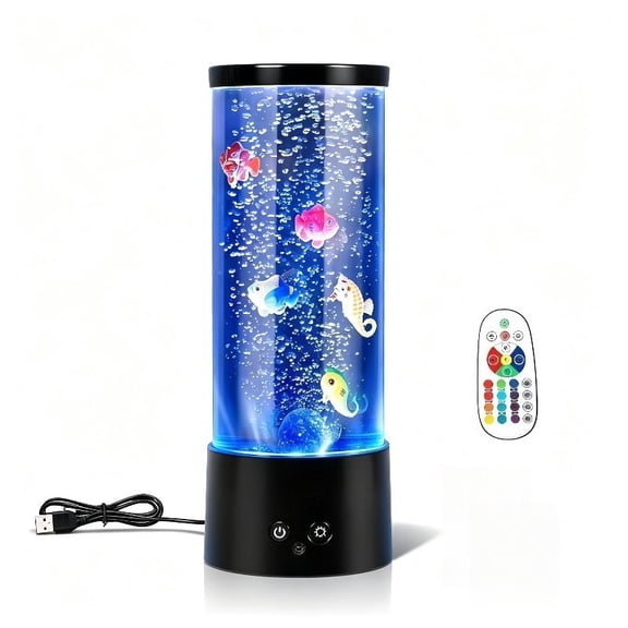 Bubble Aquarium Mood Lamp, Dual USB & Battery Powered, Remote Control Color Changing Bubbler Light with 4 Lighting Modes for Home Decor & Kids, Batteries Not Included