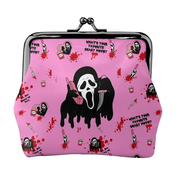 Ghostface Coin Purse Kiss-lock Change Pouch Leather Clutch Stylish Wallet with Clasp Closure