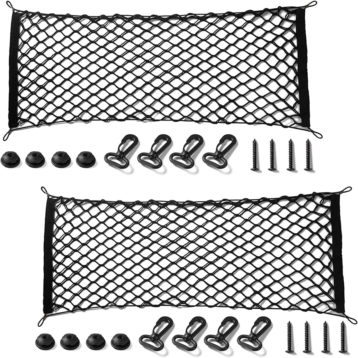 Elastic Trunk Cargo Organizer Net With 4 Hooks - Nylon Mesh Storage Holder For Cars