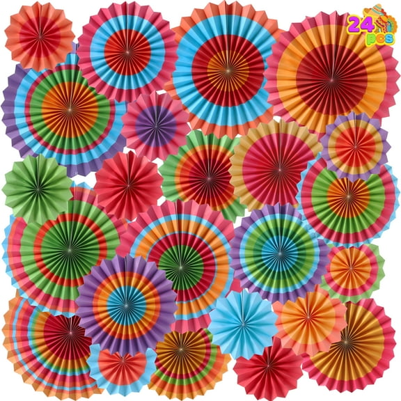 Joyfy 24Pcs Fiesta Mexican Party Decorations Set,Colorful Hanging Paper Fans for Taco Tuesday Fiesta Party Supplies Decorations Luau Photo Props Carnival Birthday