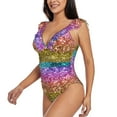 thumbnail image 3 of Yiaed Glitter Rainbow Print Women's Ruffled One Piece Swimsuit V Neck Swimwear Slimming Monokini for Woman-X-Large, 3 of 8