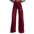 thumbnail image 3 of Women's Solid Color Wide Leg Pants, High Waist 90s Style Jeggings with Back Pockets, Casual Streetwear Denim Look Pull-On Pants for 2025 Summer Fashion Wine, 3 of 5