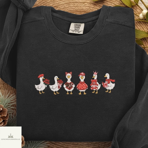 Just a Love Goose Embroidered Shirt, Funny Valentine Goose Tee, Sarcastic Anti Valentine Gift, Cute Preppy Goose Embroidery