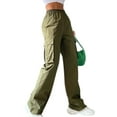 thumbnail image 2 of Women High Waisted Cargo Pants Wide Leg Casual Pants Travel Trousers Baggy Stretchy Pants Army Green XXL, 2 of 3