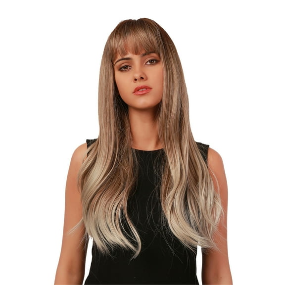 DOPI Women's Fashion Head Dyed Black Gradient Golden Long Straight Wig