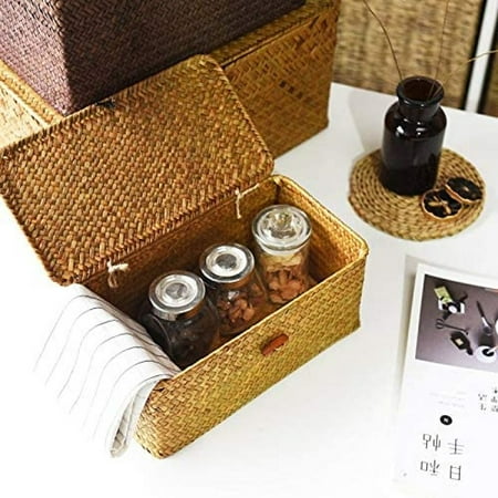 Rattan Storage Basket- Handwoven Wicker basket With Lid (small