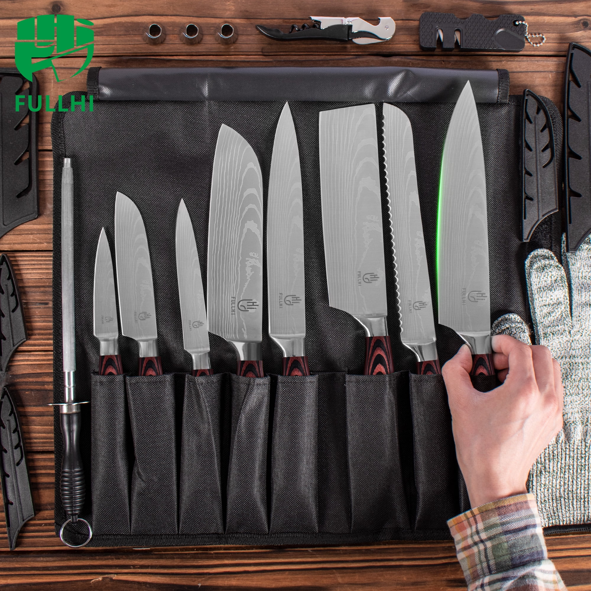 15pcs Japanese Knife Block Set Premium Japanese Stainless Steel Kitchen Knife Set with Magnetic Knife Block Holder,  Gift for Men and Women