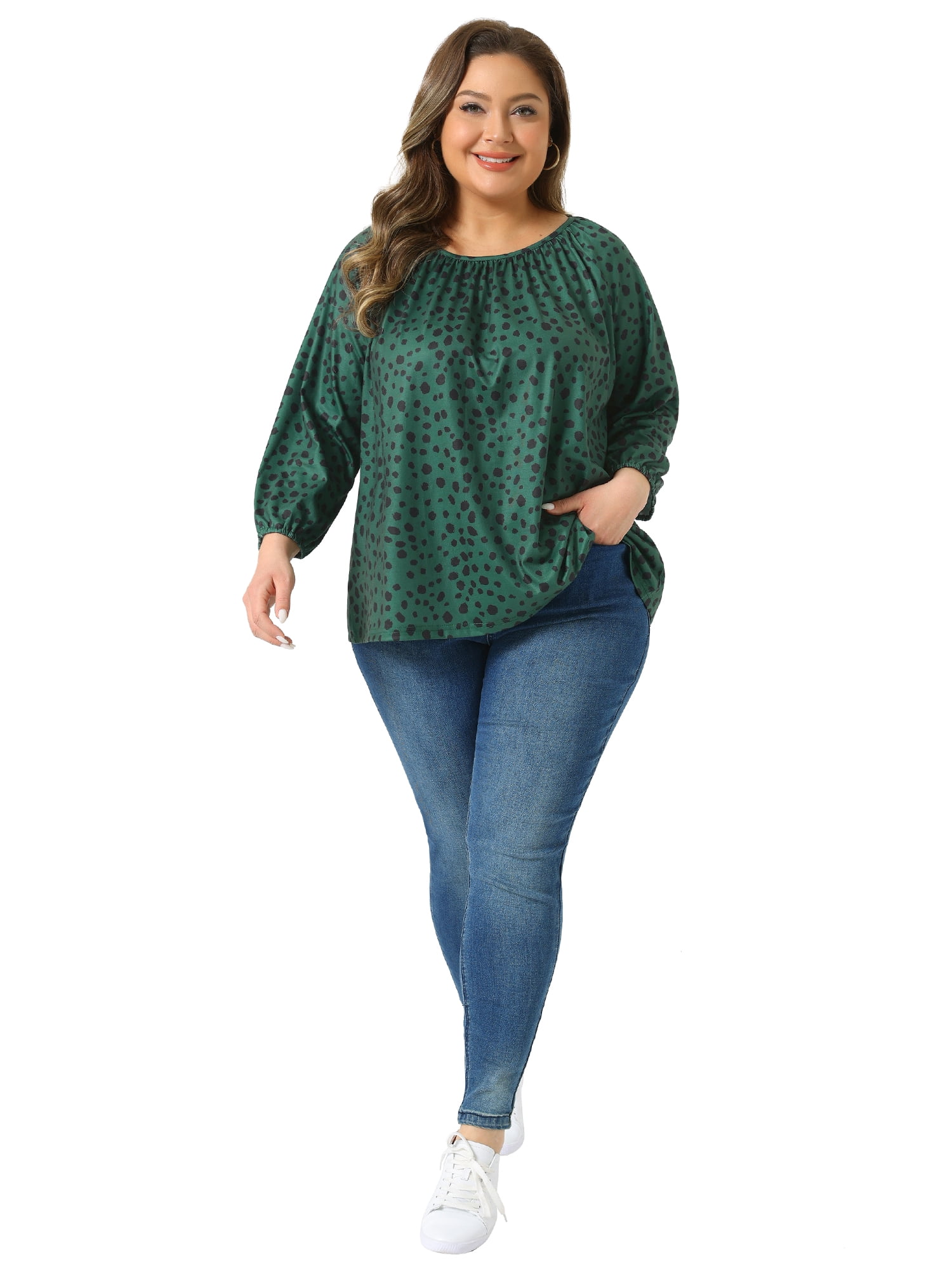 DARING DIVA  Women's Plus Crew Neck 3/4 Sleeve Blouse 3X Dark Green