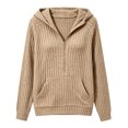thumbnail image 5 of XAOFW Knit Hoodies For Women Solid Color Long Sleeve Hooded Sweatshirt Autumn Winter Relaxed Fit Pullover Hoodie With Pockets Breathable Top L, 5 of 6