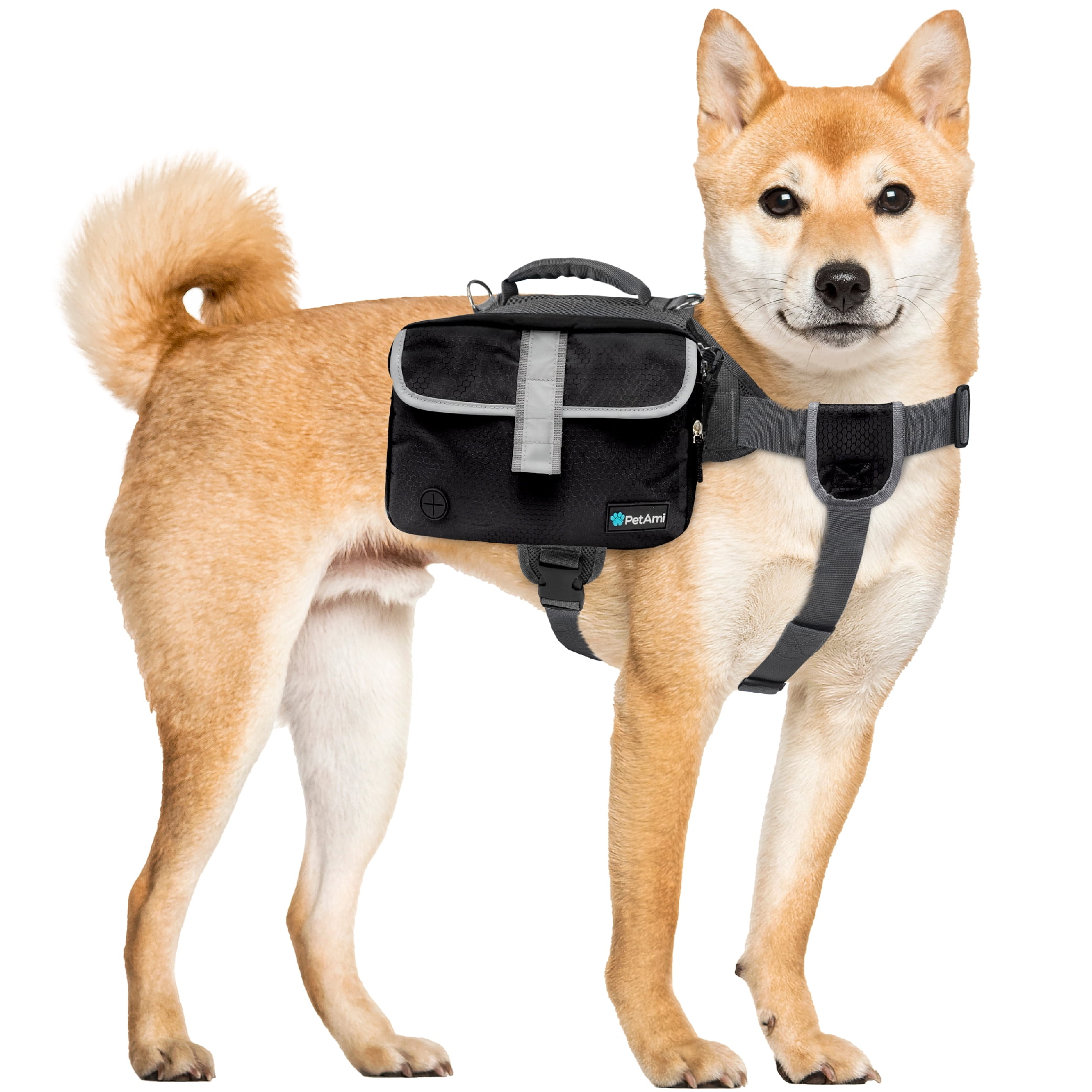 PetAmi Dog Backpack Saddle Bag for Medium Large Dogs, Dog Saddlebag for Dogs to Wear, Harness Saddlebag for Hiking with Reflective Safety Side Pockets, Vest Dog Pack for Camping Travel (Black, Large)