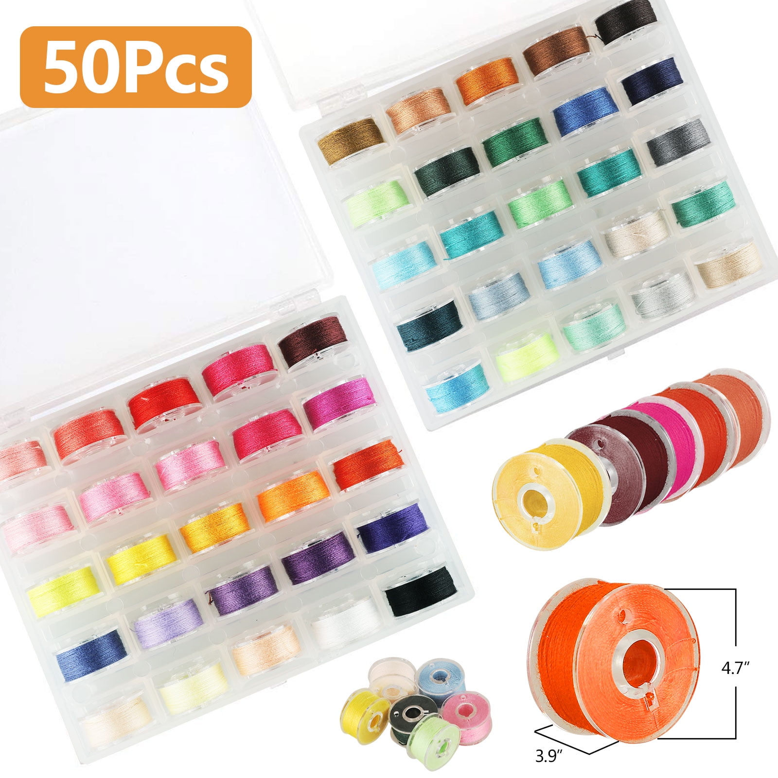 25PCS with Case, White Ohlily Sewing Machine Bobbins Transparent Plastic with Case