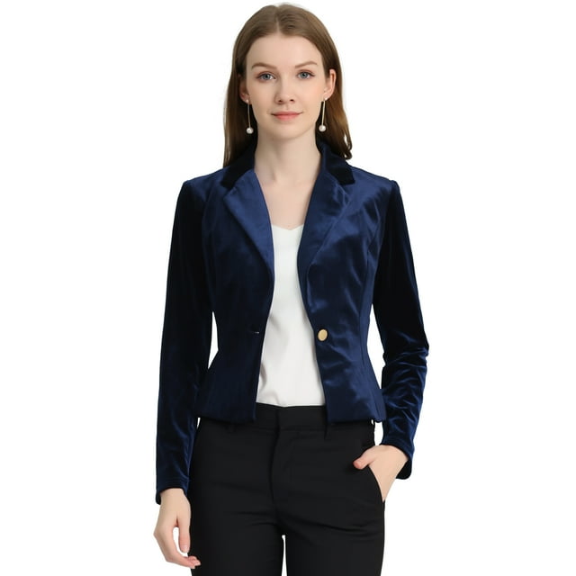 INSPIRE CHIC Chaqueta De Traje De Oficina De Negocios Con Solapa Y 1 Botón De Terciopelo Para Mujer azul marino XL