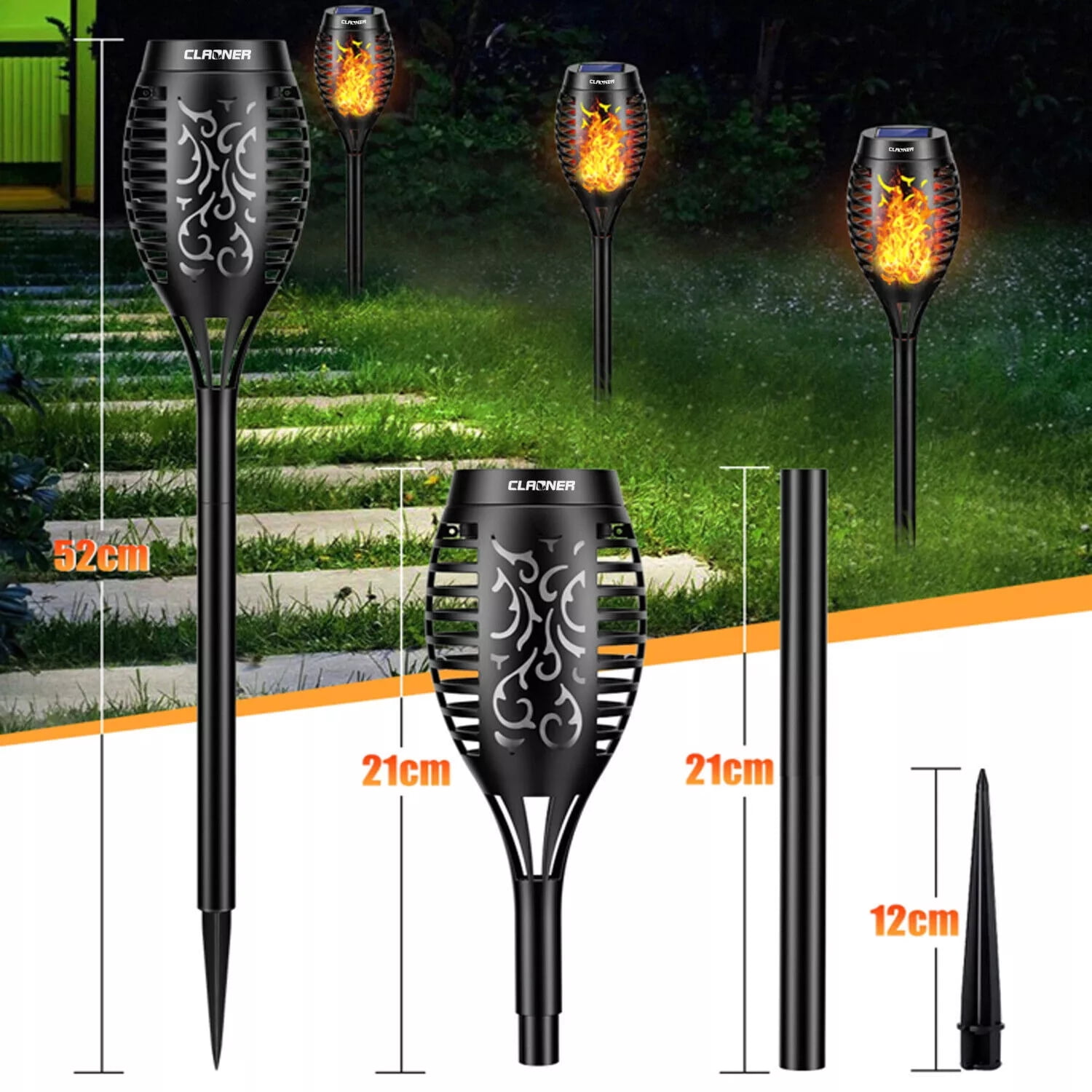 12X 12 LED Solar Torch Flame Lights Outdoor Garden Flickering Lamps Waterproof
