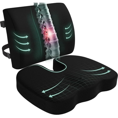 Seat Cushion and Lumbar Support Pillow for Office Chair Wheelchair Memory Foam Coccyx Cushion for Sciatica Tailbone Pain Relief Back Support for Car Chairs Desk Chair