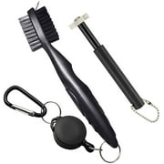 NuRich Golf Club Sharpener and Brush Cleaner Golfer Accessories Kit Comes with Wire/Nylon Brush, Iron Groove Sharpener, Retractable Zip-Line, and Golfing Carabiner for Golf Bag or Lanyard Attachment