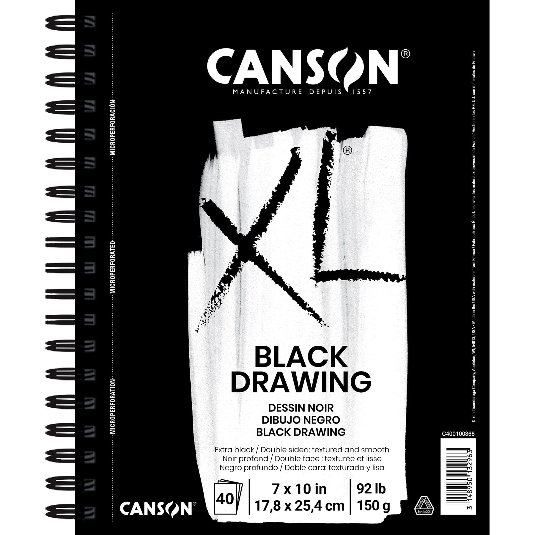 Canson XL Series Drawing Pad, Black, Side Wire Binding, 10 Sheet, 7x10 inch, Pack of 2