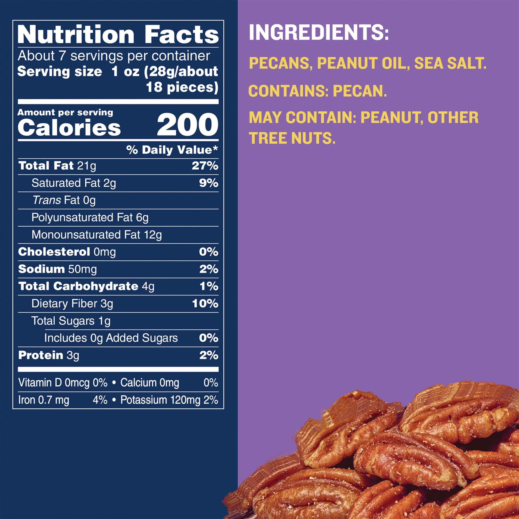 (6 pack) PLANTERS Roasted Pecan Nuts, Party Snacks, Plant Based Protein, 7.25 oz Steel Can