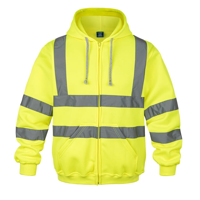 Sudaderas con capucha Hi Vis para hombre, sudadera reflectante con cremallera completa, amarilla, XXL