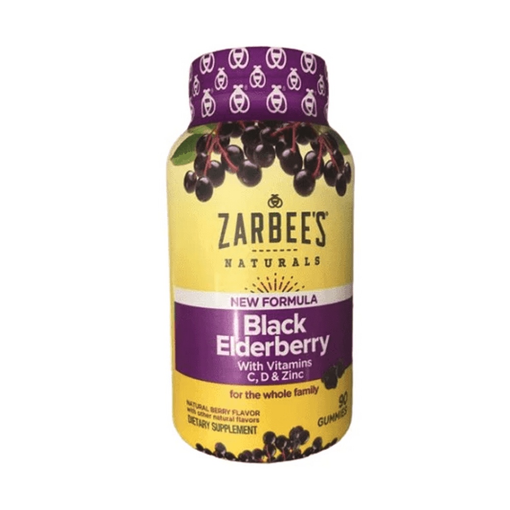 ZARBEES NATURALS BLACK ELDERBERRY WITH VITAMINS C, D & ZINC NEW 90 GUMMIES