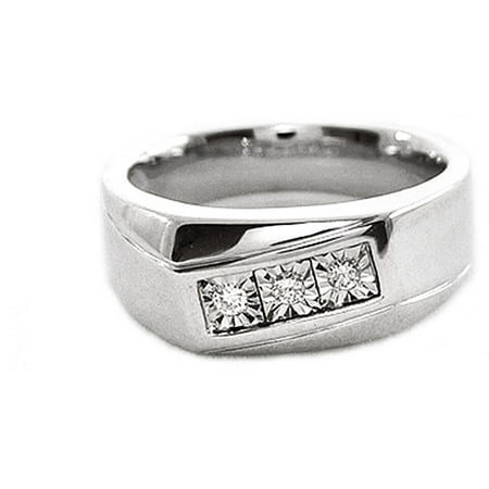 Men's White Diamond Accent Three-Stone Sterling Silver Ring