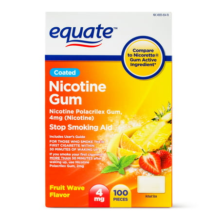 Equate Coated Nicotine Gum, Fruit Wave Flavor, 4 mg, 100